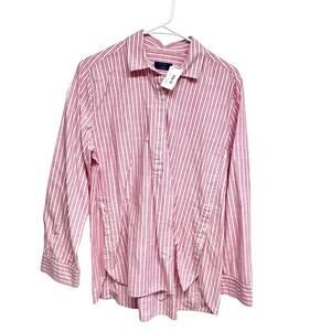 Untuckit women’s popover blouse collared long sleeve stripped pink white size L